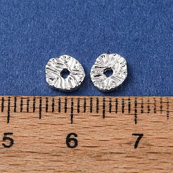 合金ビーズ  フラットラウンド  長持ちメッキ  ラックめっき  銀  7x6x1.5mm  穴：1.4mm&nbsp;FIND-C092-02A-S