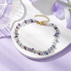 天然蛍石のアンクレット  合金パーツ  女性のためのジュエリー  9インチ（22.8cm）&nbsp;AJEW-AN00592-02