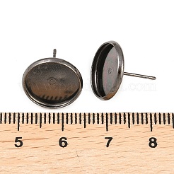 ガンメタ色メタルカラー真鍮の耳スタッドのセッティング  トレイ：12mm  12mm  ピン：1mm&nbsp;X-IFIN-Q005-B