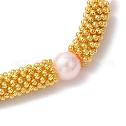 Женские браслеты-растяжки из сплава снежинок и стеклянных бусин с жемчугом BJEW-JB11803-02