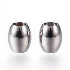 変色しにくい201ステンレススチールビーズ  バレル  大穴ビーズ  ステンレス鋼色  7x6mm  穴：3mm&nbsp;STAS-A031C-P