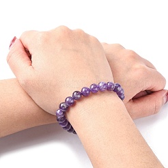 Эластичный браслет с круглым бусинами из натурального аметиста BJEW-F293-04A