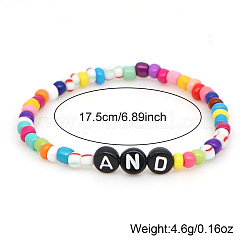 Braccialetti elastici con perline acriliche e di vetro color arcobaleno&nbsp;BR6645-1
