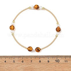 Bracciali rigidi in ottone con perline rotonde di ambra naturale e perle di conchiglia.&nbsp;BJEW-JB14462