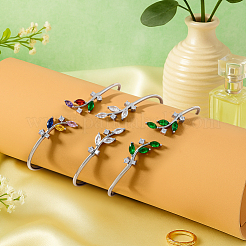 3 Stück 3 Farben elegante Messing-Armreifen mit Zirkonia-Blattmotiv für Frauen&nbsp;BJEW-GO0003-01P