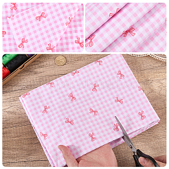 綿織物  服装アクセサリー  タータンチェックと蝶結びの模様  ショッキングピンク  1000x1600x0.2mm&nbsp;DIY-WH0622-812C