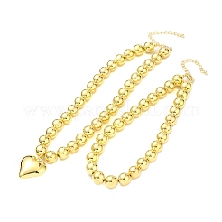 CCB プラスチック ラウンド ビーズ ハート ペンダント ネックレス セット  ゴールドカラー  15-3/8インチ（39cm）&nbsp;NJEW-U006-03G