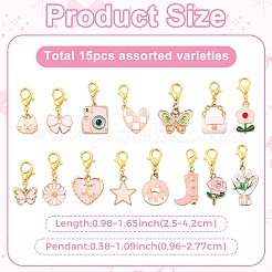 15 Uds decoraciones colgantes de esmalte de aleación&nbsp;HJEW-YW00499