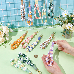 16 шт. 8 стиля брелок из цинкового сплава и полиэстера в виде цветка&nbsp;HJEW-TW0001-02