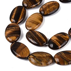 天然石タイガーアイビーズ連売り  フラットオーバル  23~24x15.5~16.5x6~8mm  穴：0.8~1mm  約17個/連  15.55~16.14インチ（39.5~41cm）&nbsp;G-Q606-109