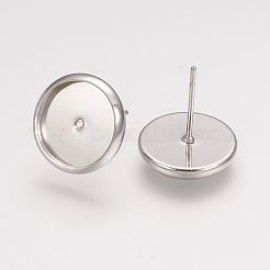 真鍮のスタッドのピアスのセッティング  ニッケルフリー  プラチナ  トレイ：10mm  12x0.8mm&nbsp;X-KK-H021-1N-NF