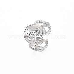 Не тускнеющая нержавеющая сталь 304 овальная с человеческим широко открытым манжетным кольцом для женщин RJEW-S405-164P