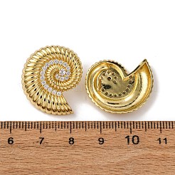 Серьги-гвоздики из латуни с микропаве из прозрачных кубических цирконий в форме ракушки EJEW-H165-07G