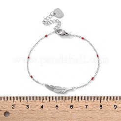 Браслеты из нержавеющей стали 304 с перьевыми звеньями для женщин BJEW-A036-17P