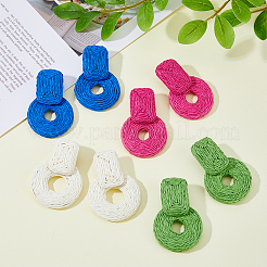 4 пара двухцветных сережек-гвоздиков в форме пончика из рафии&nbsp;EJEW-FI0002-30