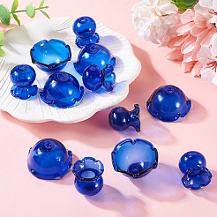 透明ガラスビーズキャップ6セット  マルチ花弁花  風鈴作りに  ブルー  22.5x20.5mm  穴：2mm  2個/セット&nbsp;GLAA-BY0001-07F