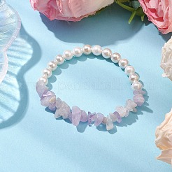 天然ラベンダーアメジストチップ＆ラウンドパールシェルストレッチブレスレット（女性用）  内径：1-7/8インチ（4.7cm）&nbsp;BJEW-JB10552-03