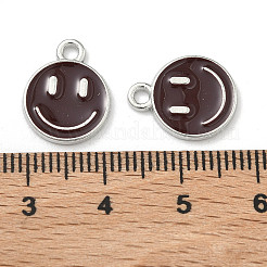 合金エナメルチャーム  笑顔とフラットラウンド  プラチナ  ココナッツブラウン  14.5x12x1.5mm  穴：1.8mm&nbsp;ENAM-YW0006-03I