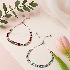 3шт 3 цвета латунь паве кубические циркониевые бусины слайдер браслеты для женщин&nbsp;BJEW-GO0001-07
