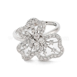 Покрытие стойки латунь микро паве кубический цирконий регулируемые цветочные кольца RJEW-D025-19P