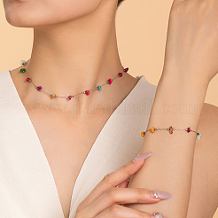 Набор браслетов и ожерелий из разноцветных натуральных драгоценных камней для женщин RV1069