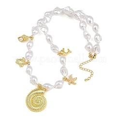 Collana con ciondolo a forma di delfino e tartaruga in ottone e plastica ABS bianca&nbsp;KK-CBA4547-02G