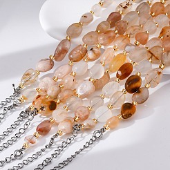 女性用天然桜瑪瑙ビーズブレスレット  ナゲット  201個のステンレススチール製金具付き  7-1/2インチ（19.2cm）&nbsp;G-P563-07P-15
