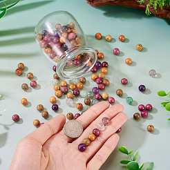 195 шт. 6 стиля круглых бусин из натурального фиолетового флюорита и дерева&nbsp;G-KS0001-18