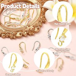 40 шт. 4-цветная латунная фурнитура для сережек-колец с микропаве из прозрачного кубического циркония KK-CP0001-10