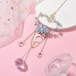 Бусины из натурального аквамарина с латунными подвесками и украшениями HJEW-JM01815-01