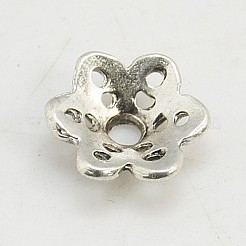 チベット風合金ビーズキャップ  鉛フリー＆カドミウムフリー  花  アンティークシルバー  約12.5mm長  12.5 mm幅  厚さ4mm  穴：1.5mm&nbsp;X-LF10883Y