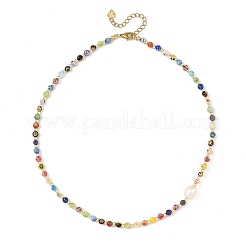 Collane da donna fatte a mano con perline rotonde in vetro millefiori.&nbsp;NJEW-JN06659