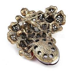 亜鉛合金のカラフルなラインストーンのブローチ  洋服用  アンティークシルバー  花  65x58mm&nbsp;JEWB-U011-03AS-05