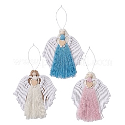 3 pz 3 colori ornamenti appesi a forma di angelo in cotone macramè fatti a mano&nbsp;HJEW-JM02760