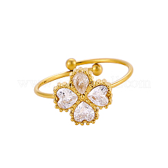 Anelli con polsino in acciaio inossidabile 304 con zirconi cubici per donna&nbsp;STAS-OY012-50G