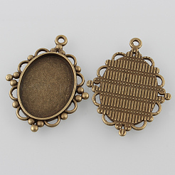 Cabochon bases plana colgante oval de aleación de bronce antiguo de estilo tibetano&nbsp;TIBEP-M022-B-05AB-NF