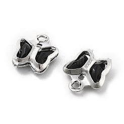 ガラスチャーム  蝶  真鍮パーツ  長持ちメッキ  プラチナ  ブラック  8.5x7x2mm  穴：1mm&nbsp;KK-R216-19P-04