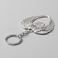 День Святого Валентина брелок с подвеской из сплава в тибетском стиле с большим крылом KEYC-WH0024-27AS