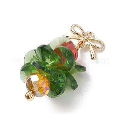 クリスマステーマのガラスペンダント  真鍮の蝶結び金具付き  クリスマスツリー  ゴールドカラー  32x17mm  穴：1.2mm&nbsp;PALLOY-JF02864