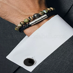 真鍮製のカフスボタン1組  フラットラウンド  ガラスラインストーン付き  プラチナ  ブラック  26x14mm&nbsp;BUTT-LP0002-03P-03