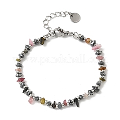 Браслет из бусин из натурального турмалина и немагнитного синтетического гематита для женщин BJEW-Z148-02P-06