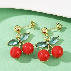 Серьги-гвоздики из вишневой латуни с кубическим цирконием EJEW-Q036-04G