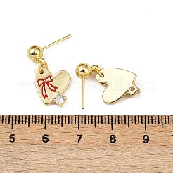 Серьги-гвоздики в форме сердца из латуни с прозрачным фианитом и прозрачным фианитом EJEW-S277-12G
