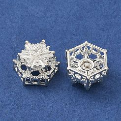 真鍮製の透明なキュービックジルコニアビーズ  カドミウムフリー＆鉛フリー  ラックめっき  長持ちメッキ  花  銀  16x14x11mm  穴：1.8mm&nbsp;KK-D228-21S