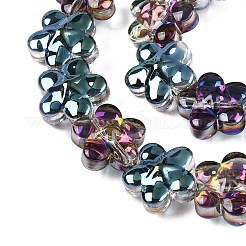 電気メッキガラスビーズセット  花  ダークターコイズ  12x12.5x7mm  穴：1mm  約54~55個/連  24.57~24.96インチ（62.4~63.4cm）&nbsp;EGLA-T028-02M