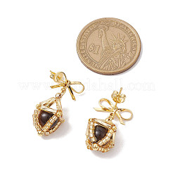 Pendientes colgantes con lazo de ojo de tigre natural&nbsp;EJEW-MZ00348-01