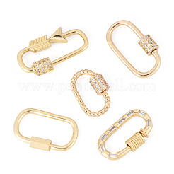 5 Stück 5 Stile Messing Micro Pave klare Zirkonia Schraubkarabiner Verschluss Charms&nbsp;KK-TA0008-19