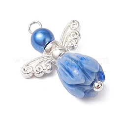 Бусины в виде цветка розы из непрозрачной смолы с круглыми бусинами из стеклянного жемчуга PALLOY-JF03594-02