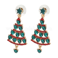 Рождественские серьги-гвоздики со стразами из сплава EJEW-F399-03G