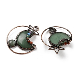 Grandi pendenti a forma di stella e luna in ottone con avventurina verde naturale&nbsp;G-H316-01R-04